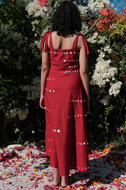 Okhai 'Bird Song' Pure Cotton Hand Embroidered Sleeveless Dress