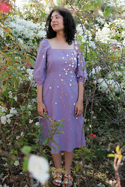 Okhai 'Water Lily' Hand Embroidered Cotton Dress