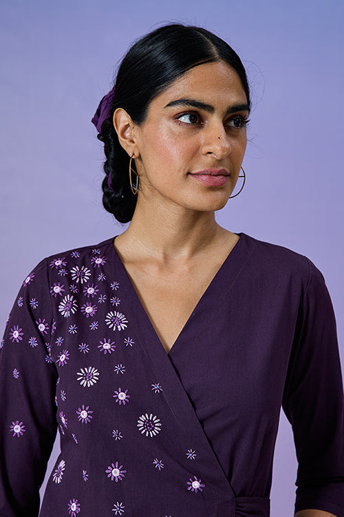 Okhai 'Feareless Soul' Pure Cotton Hand Embroidered Mirror Work Wrap Dress