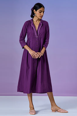 Free Spirit Pure Cotton Mirror Work Purple Wrap Dress For Women Online
