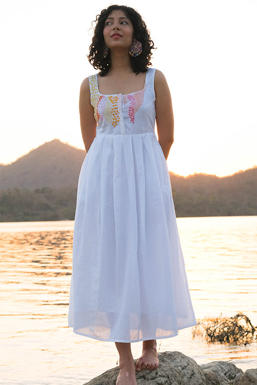 Okhai 'Merge' Pure Cotton Hand Embroidered Mirror Work Dress