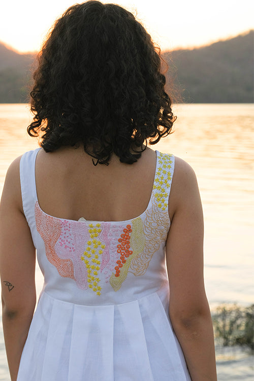 Okhai 'Merge' Pure Cotton Hand Embroidered Mirror Work Dress