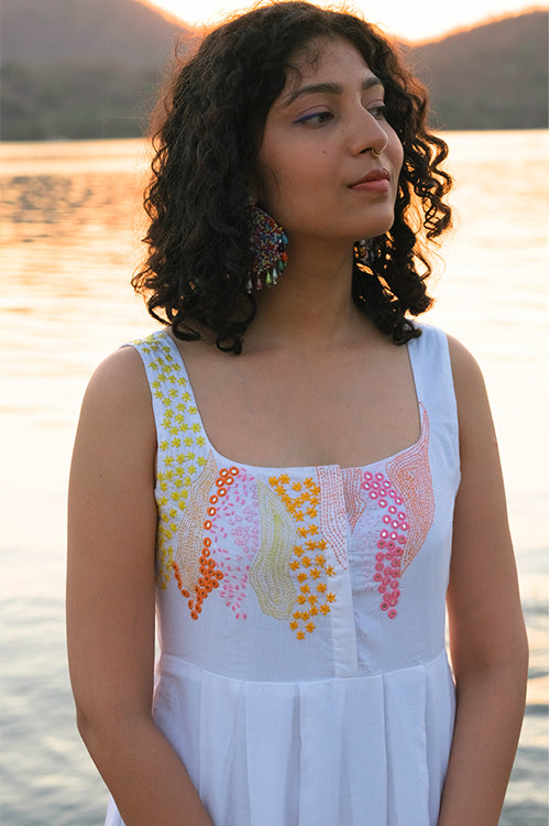 Okhai 'Merge' Pure Cotton Hand Embroidered Mirror Work Dress