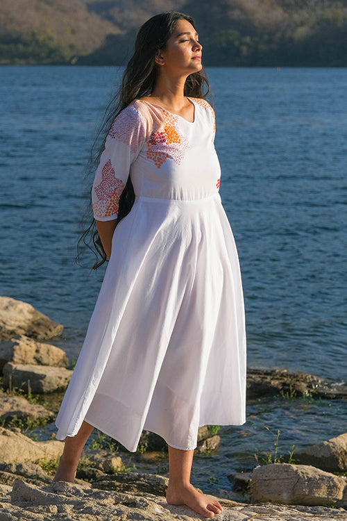 Okhai 'Riverside' Pure Cotton Hand Embroidered Mirror Work Dress