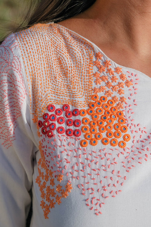 Okhai 'Riverside' Pure Cotton Hand Embroidered Mirror Work Dress