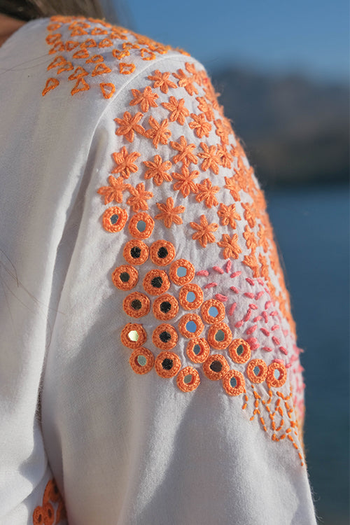 Okhai 'Riverside' Pure Cotton Hand Embroidered Mirror Work Dress