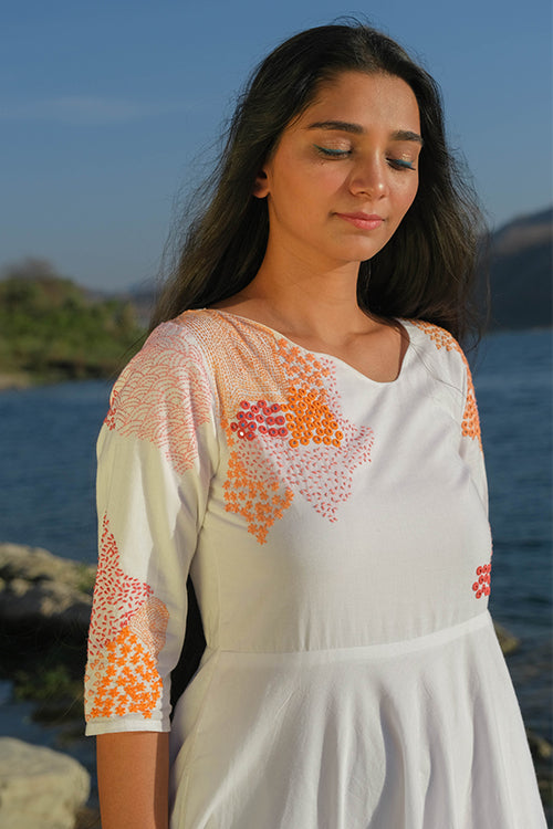 Okhai 'Riverside' Pure Cotton Hand Embroidered Mirror Work Dress