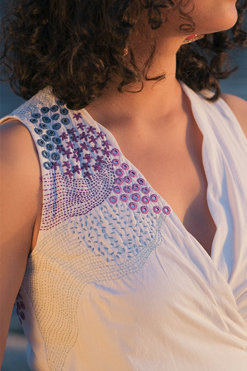 Okhai 'Bubble' Pure Cotton Hand Embroidered Mirror Work Wrap Dress