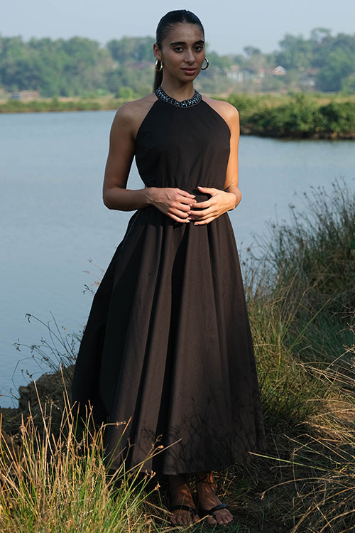cotton on long black dress Waves Maxi Dress in Black | Off The Shoulder Cotton Maxi Dress
