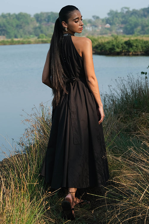 Symphonic Black Pure Cotton Hand Embroidered Dress For Women Online – Okhaistore