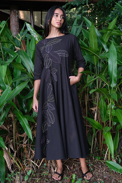 Okhai 'Black Energy' Pure Cotton Hand Embroidered Dress