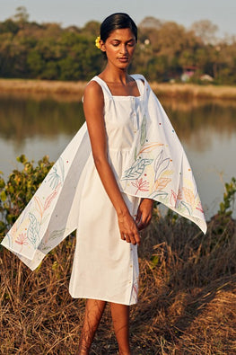 Daydream Mirrorwork White Hand Embroidered Dress For Women Online 