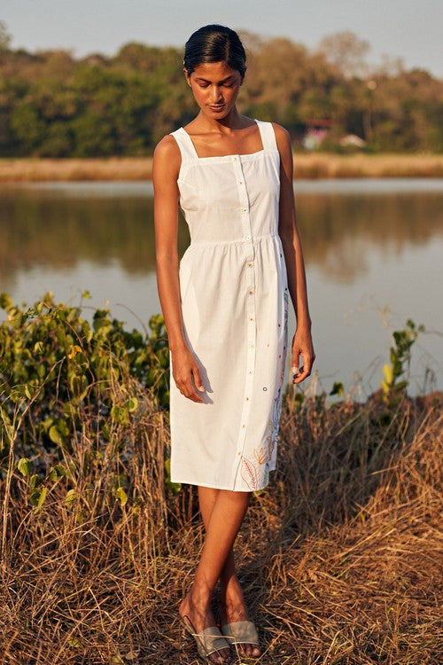 Daydream Mirrorwork White Hand Embroidered Dress For Women Online 