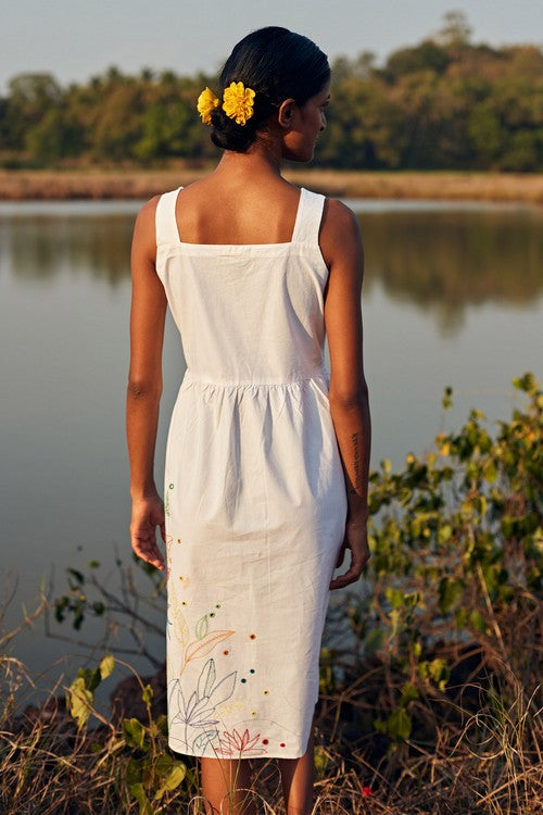 Okhai 'Daydream' Hand Embroidered Mirror Work Pure Cotton Dress with Stole