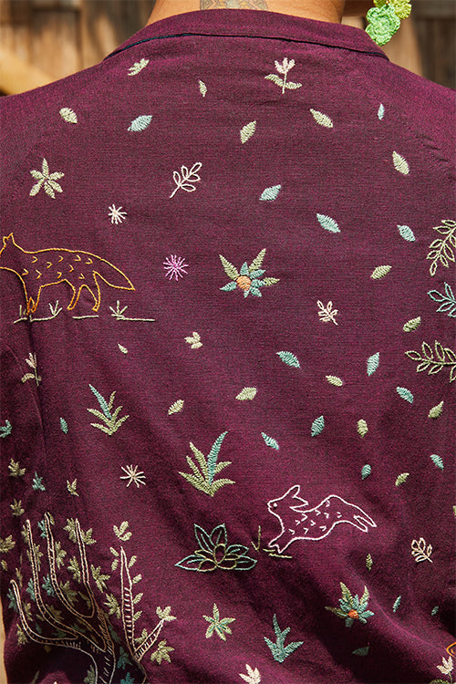 Okhai 'Night Forest' Hand Embroidery Mirror Work Pure Cotton Bomber Jacket