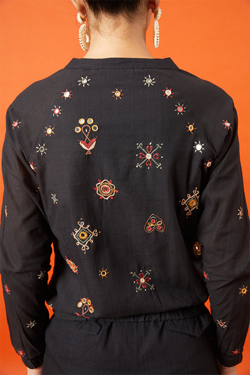 Warrioress Kutch Embroidered Black Bomber Jacket For Women Online