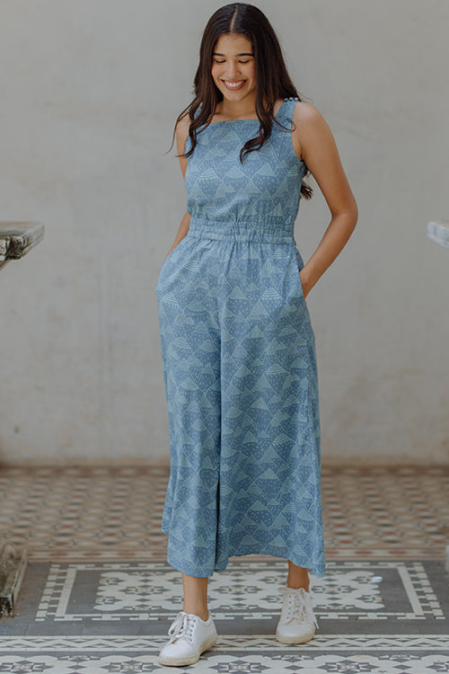 Buy Blue Round Neck Printed Jumpsuit Online  W for Woman