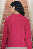 Okhai 'Fuchsia' Pure Cotton Hand Embroidered Mirror Work Bomber Jacket