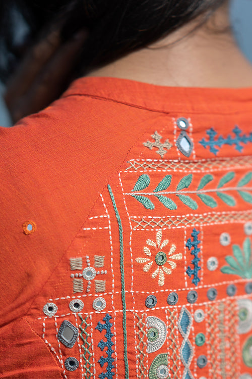 Okhai 'Silent Dream' Pure Cotton Hand Embroidered Mirror work Bomber Jacket