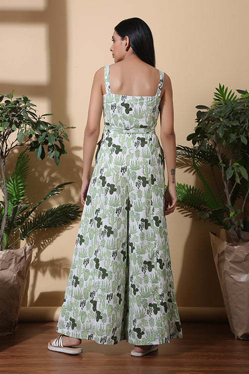 Okhai 'Succulent' Hand Block Printed Pure Cotton Jumpsuit