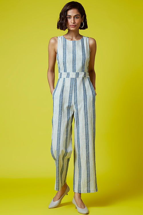 Blue and White Striped Jumpsuit for Spring - Tia Perciballi