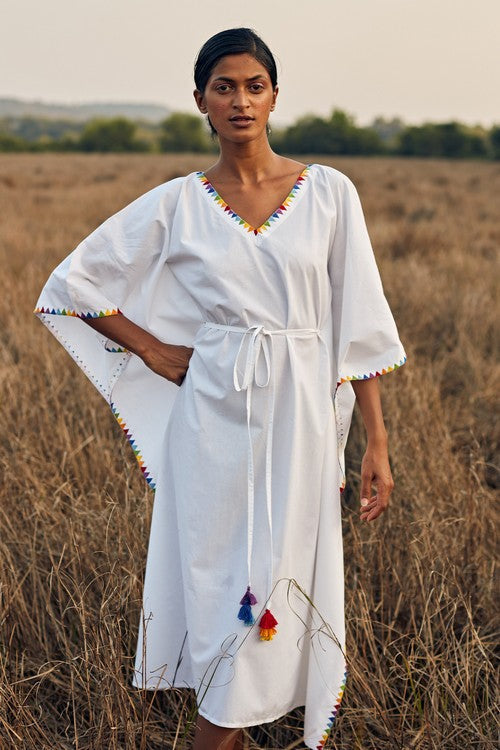 Okhai 'Fusion' Hand Embroidered Pure Cotton Kaftan | Rescue