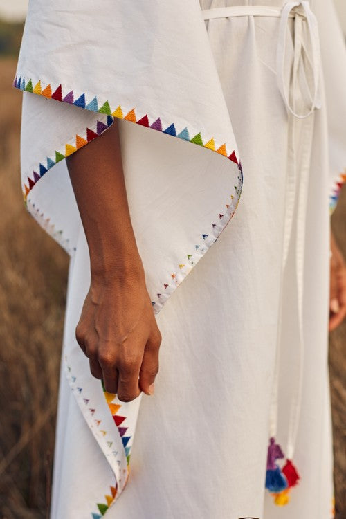 Okhai 'Fusion' Hand Embroidered Pure Cotton Kaftan | Rescue