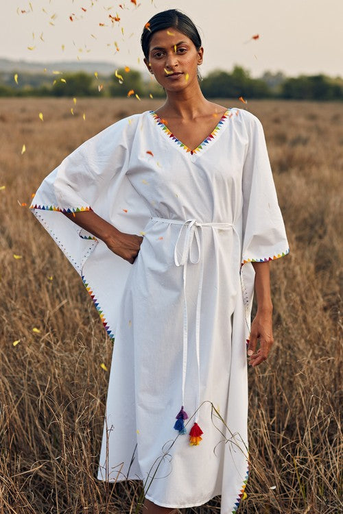 Okhai 'Fusion' Hand Embroidered Pure Cotton Kaftan | Rescue