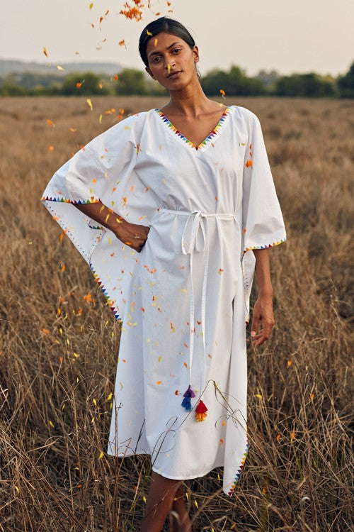 Okhai 'Fusion' Hand Embroidered Pure Cotton Kaftan | Rescue