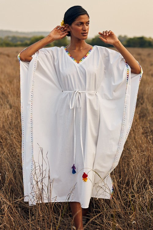 Okhai 'Fusion' Hand Embroidered Pure Cotton Kaftan | Rescue