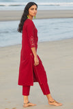 Okhai 'Darling' Embroidered Cotton Handloom Kurta-Pant Set | Relove