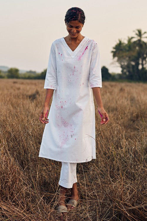 White dotted kurta with pant  set of two by Magizham  The Secret Label