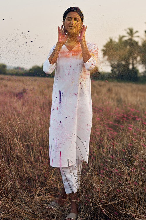 Okhai Snow White Pure Cotton Kurta Pant Set Online