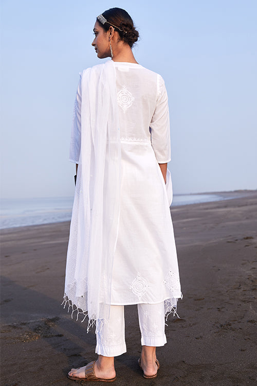 Okhai 'Gazal' Pure Cotton Chikankari Embroidered Kurta Pant Dupatta Set