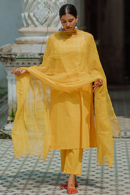Sunset Gota Patti Yellow Kurta Pant Dupatta Set For Women Online