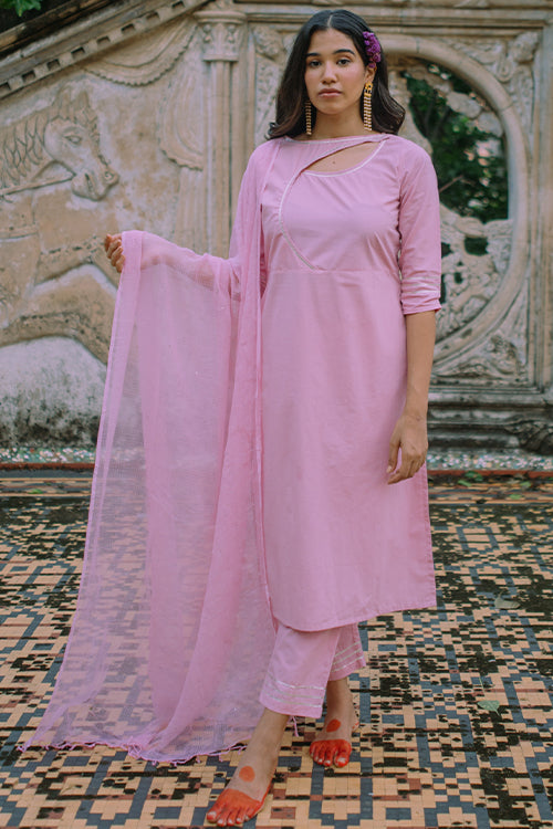 Pink Straight Kurti with Pants & Dupatta – Laalzari