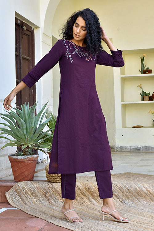 Okhai 'Delicate' Hand Embroidered Cotton Kurta Pant Set