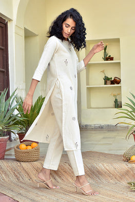 Okhai 'Fresh Garden' Hand Embroidered Cotton Kurta Pant Set | Relove