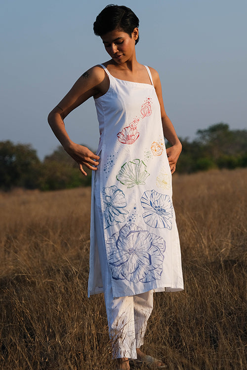 Wildflower Pure Cotton Hand Embroidered White Kurta Pant Set For Women Online