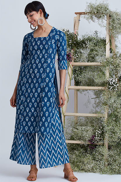 Okhai 'Waves' Hand Block Printed Pure Cotton Kurta Pant Set