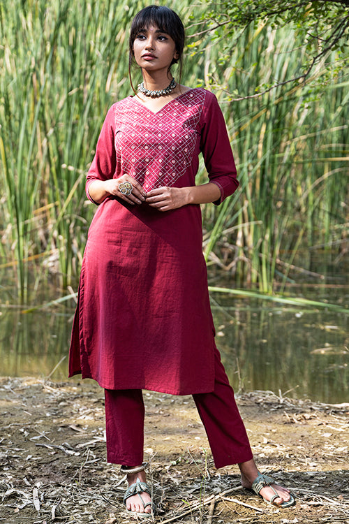 Okhai 'Whispering Rose' Hand Embroidered Mirror Work Kurta Pant Set
