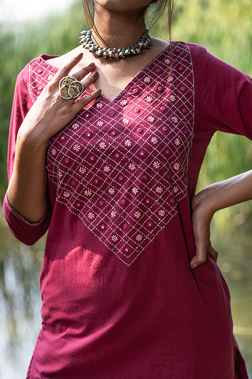 Okhai 'Whispering Rose' Hand Embroidered Mirror Work Kurta Pant Set