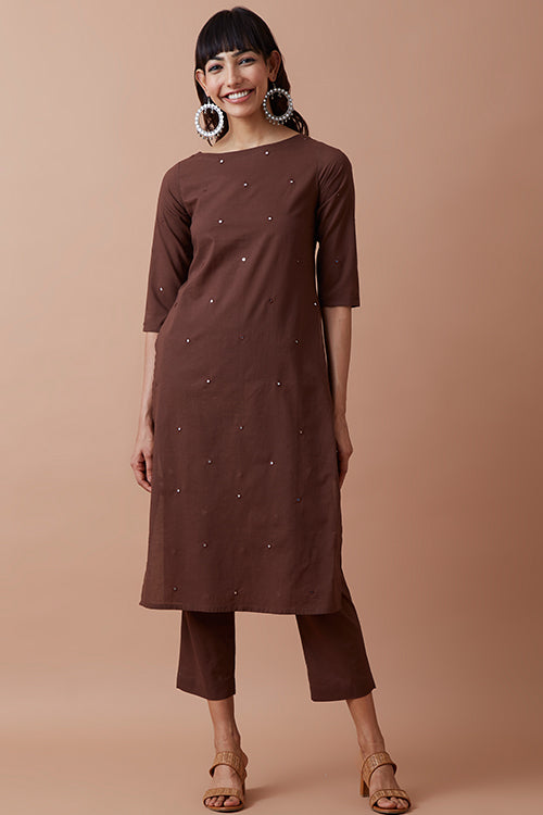 Okhai 'Hazel Eyes' Hand Embroidered Mirror Work Kurta Pant Set
