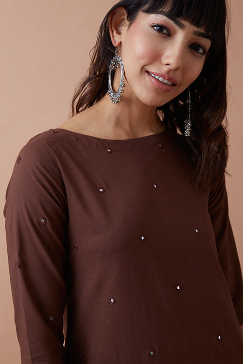 Okhai 'Hazel Eyes' Hand Embroidered Mirror Work Kurta Pant Set