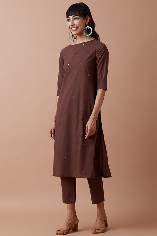 Okhai 'Hazel Eyes' Hand Embroidered Mirror Work Kurta Pant Set