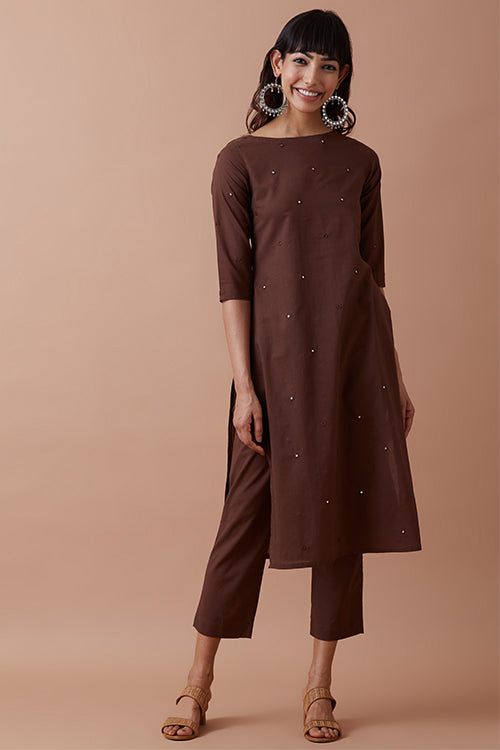 Okhai 'Hazel Eyes' Hand Embroidered Mirror Work Kurta Pant Set