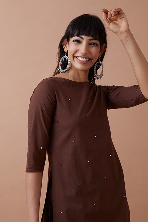 Okhai 'Hazel Eyes' Hand Embroidered Mirror Work Kurta Pant Set