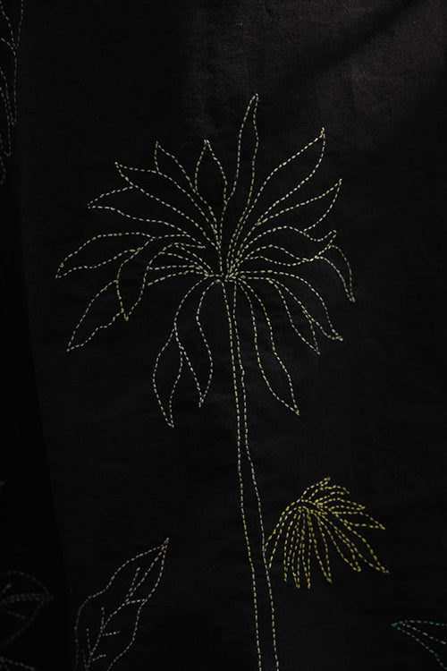 Okhai 'Midnight Black' Pure Cotton Hand Embroidered Kurta Pant Set