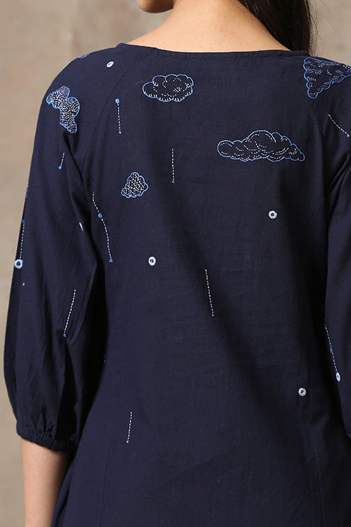 Okhai 'Stormy Night' Pure Cotton Hand Embroidered Mirror Work Kurta Pant Set