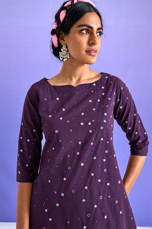 Liberated Purple Block Printed Cotton Kurta Pant Set For Women Online